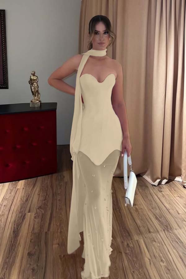 Strapless Sweetheart Mermaid Long Prom Dress with Beading