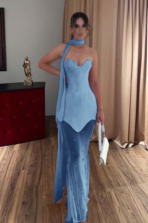 Strapless Sweetheart Mermaid Long Prom Dress with Beading