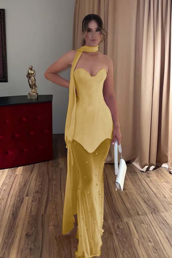 Strapless Sweetheart Mermaid Long Prom Dress with Beading