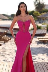 Simple Strapless Sweetheart Mermaid Long Prom Dress with High Split