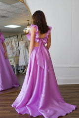 Backless A-Line Long Prom Dress with Ruffles