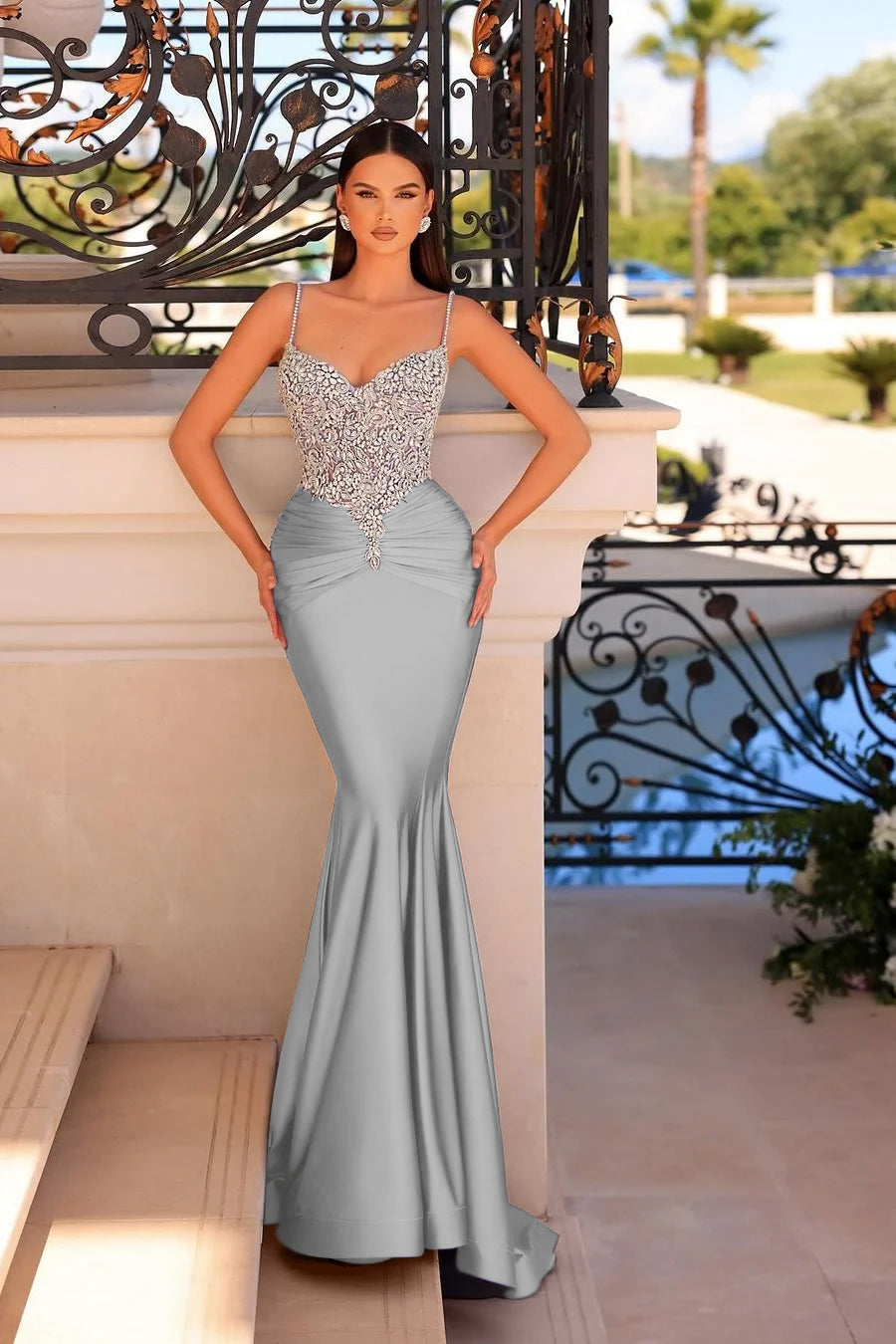 Mermaid Long Prom Dress with Beading and Pleated