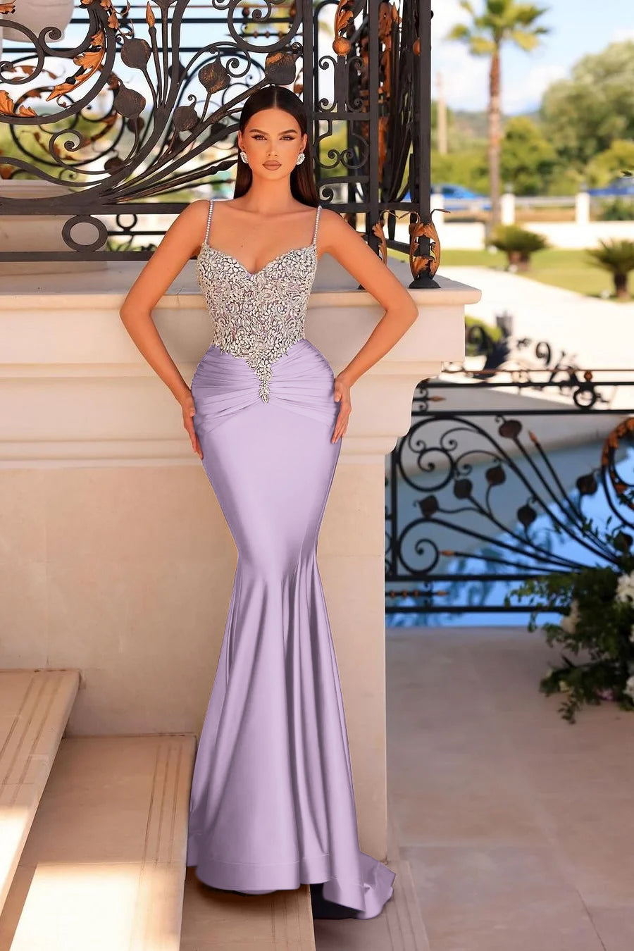 Mermaid Long Prom Dress with Beading and Pleated