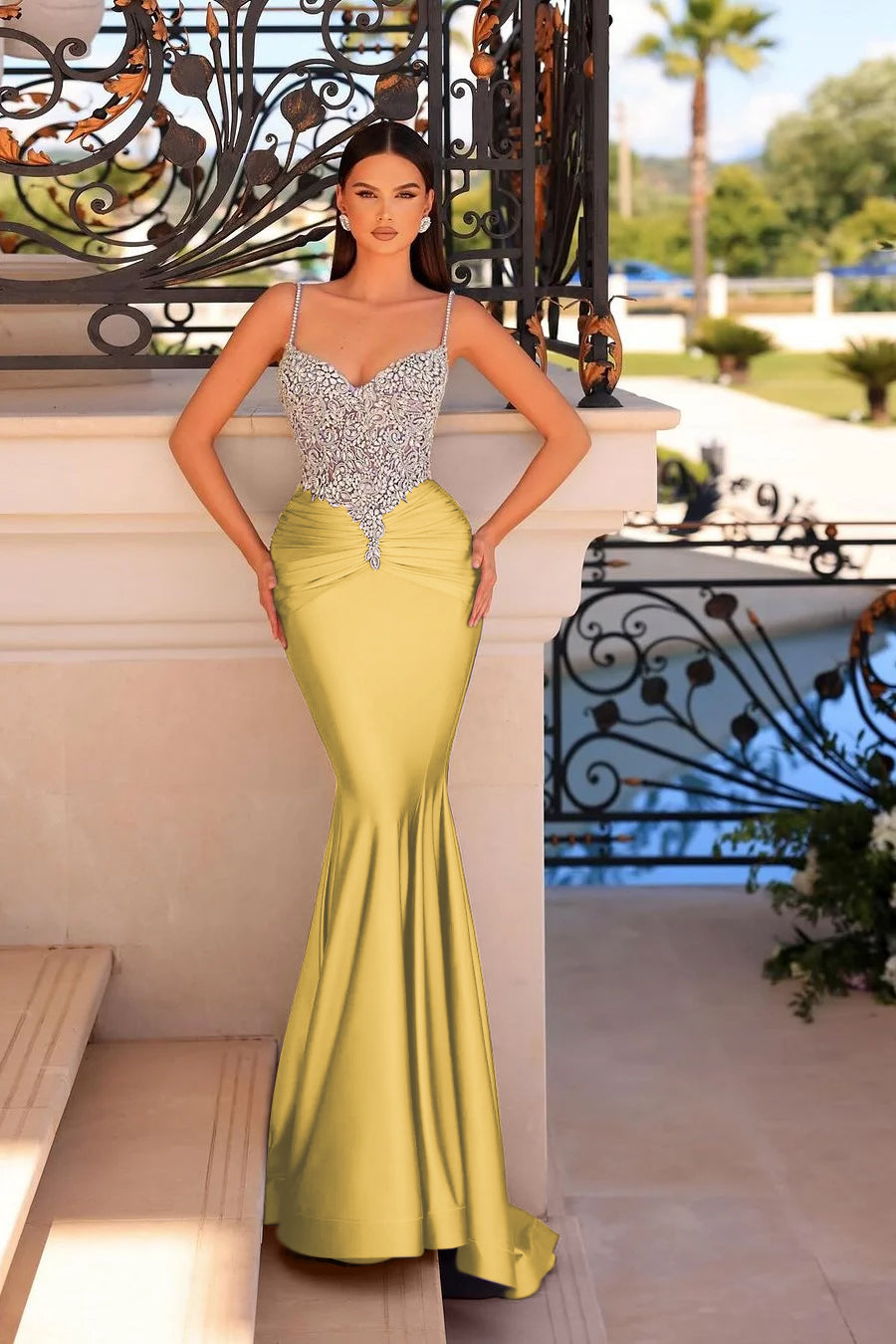 Mermaid Long Prom Dress with Beading and Pleated