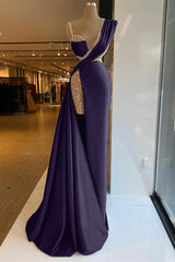Long Prom Dress with Sequins, High Split and Ruffles
