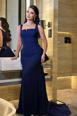 Spaghetti Strap Mermaid Long Pleated Prom Dress with Bowknot