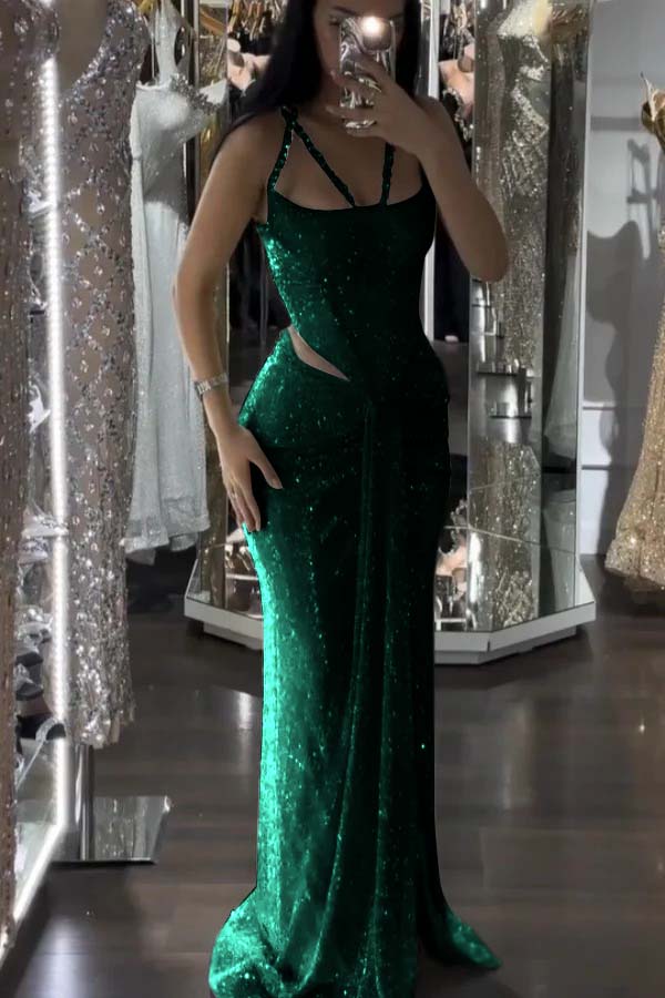 Mermaid Long Prom Dress with Sequins and Pleats