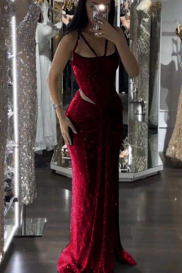 Mermaid Long Prom Dress with Sequins and Pleats