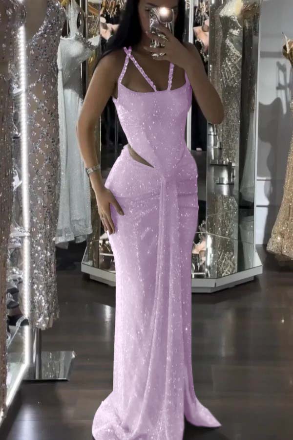 Mermaid Long Prom Dress with Sequins and Pleats