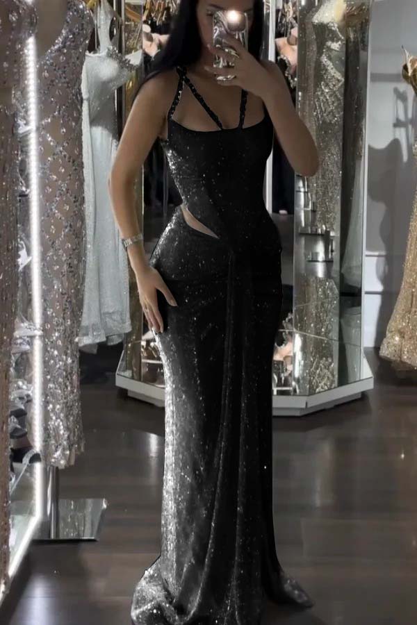 Mermaid Long Prom Dress with Sequins and Pleats