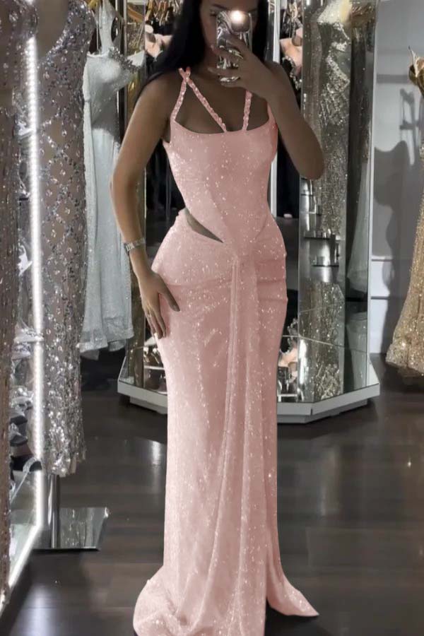 Mermaid Long Prom Dress with Sequins and Pleats