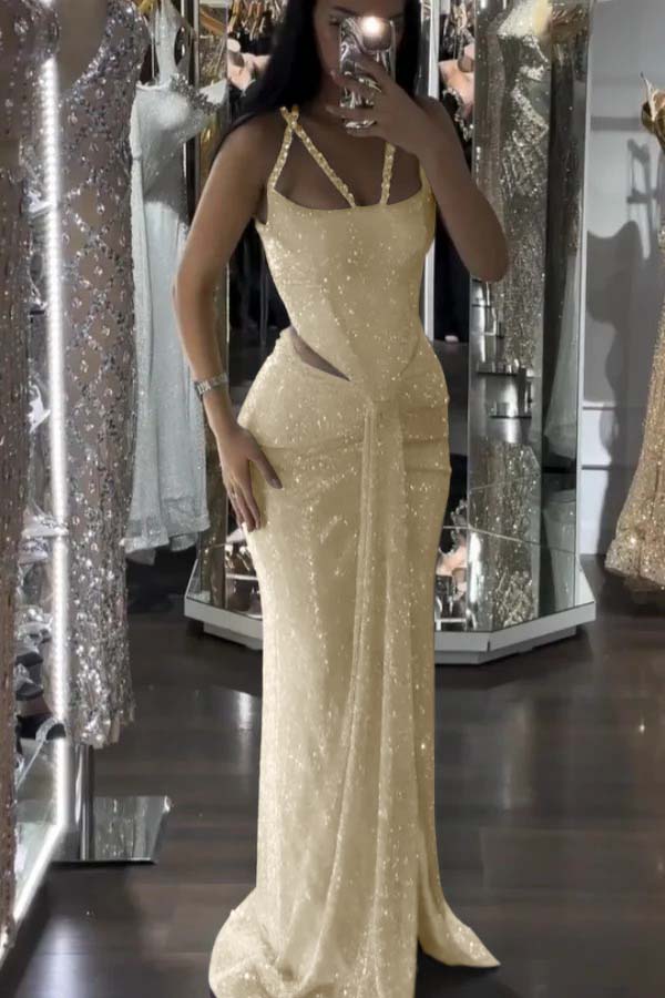 Mermaid Long Prom Dress with Sequins and Pleats