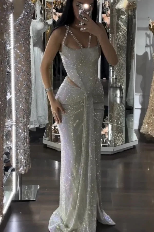 Mermaid Long Prom Dress with Sequins and Pleats