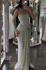 Mermaid Long Prom Dress with Sequins and Pleats