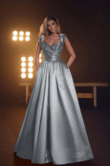 Sleeveless Long Prom Dress with Pockets, Sequins and Pleats