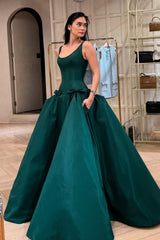 Long Prom Dress with Pockets, Bowknot and Pleats