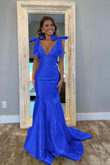V Neck Mermaid Long Prom Dress with Beading