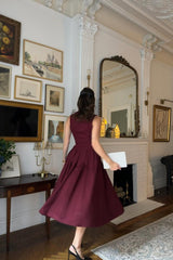 V Neck Tea Length A-Line Prom Dress with Pockets