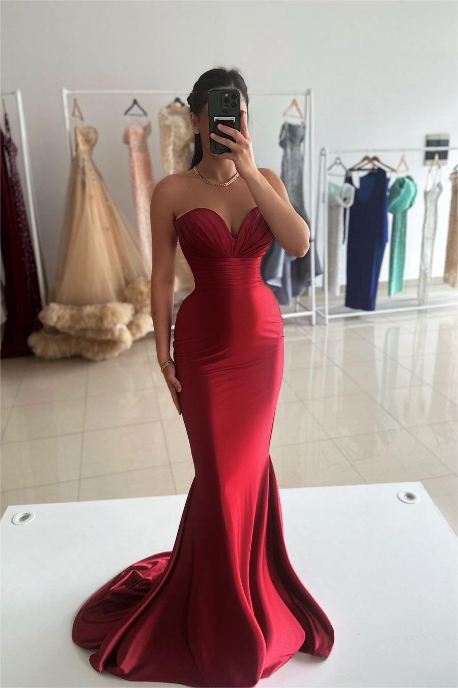 Stunning Burgundy Strapless High Waist Mermaid Long Prom Dress