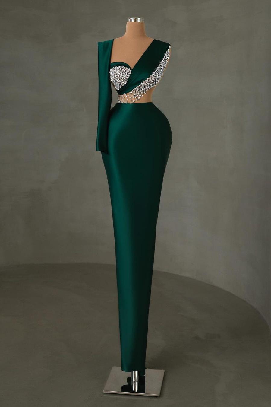 Stunning Dark Green Sweetheart Long Sleeve Long Prom Dress with Beading
