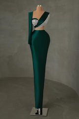 Stunning Dark Green Sweetheart Long Sleeve Long Prom Dress with Beading