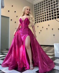 Stunning Sweetheart Long Split Prom Dress with Sequins and Ruffles
