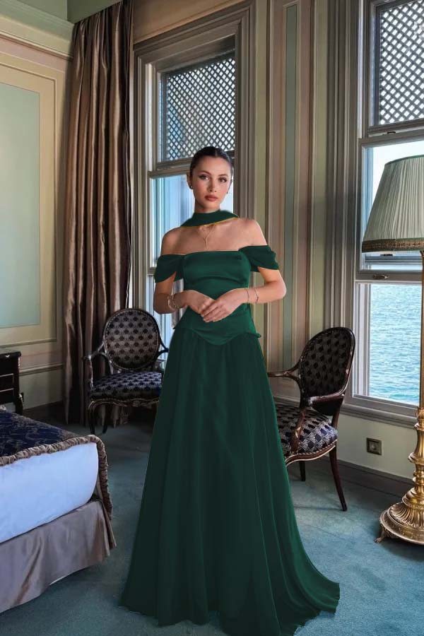 Stunning Off the Shoulder Long Prom Dress with Pleated