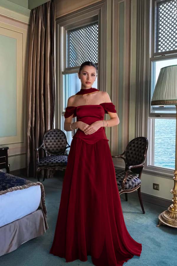 Stunning Off the Shoulder Long Prom Dress with Pleated