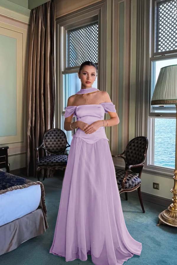 Stunning Off the Shoulder Long Prom Dress with Pleated