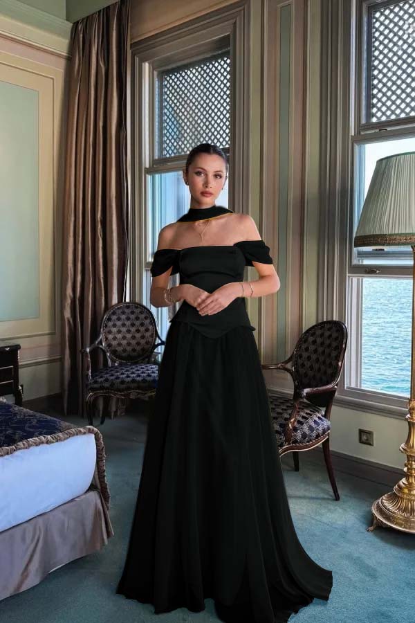 Stunning Off the Shoulder Long Prom Dress with Pleated