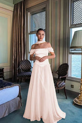 Stunning Off the Shoulder Long Prom Dress with Pleated