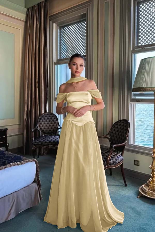 Stunning Off the Shoulder Long Prom Dress with Pleated