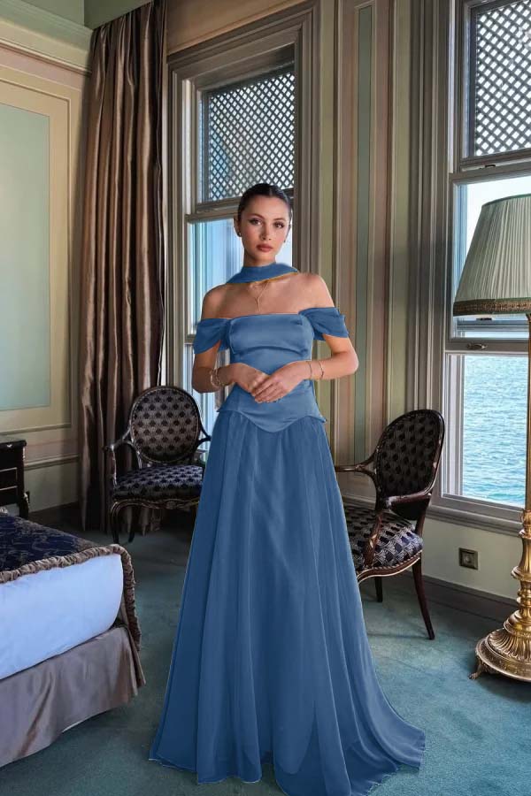 Stunning Off the Shoulder Long Prom Dress with Pleated