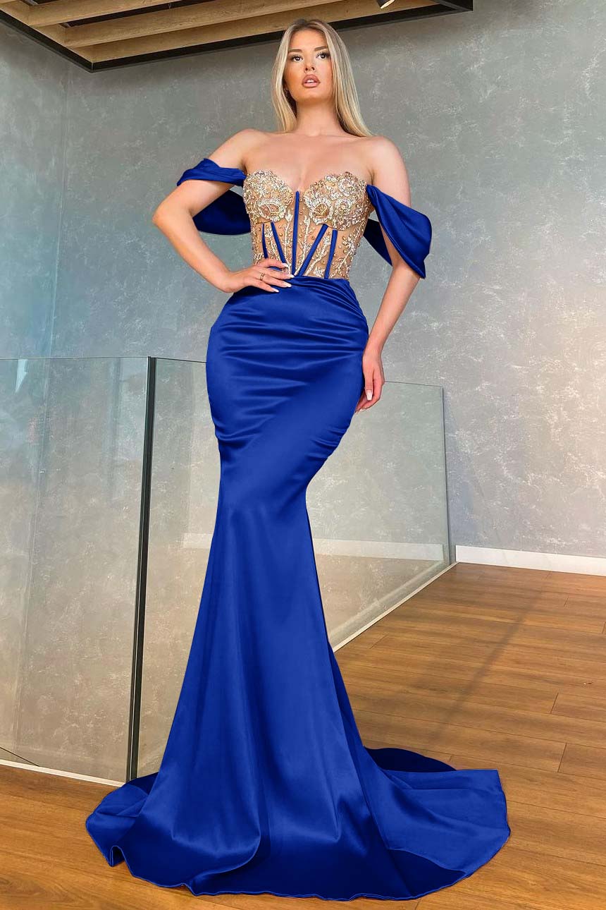 Stunning Pink Off the Shoulder Mermaid Long Prom Dress with Appliques