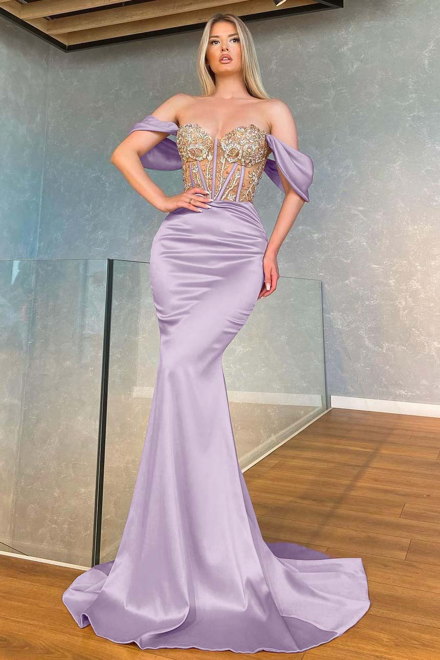Stunning Pink Off the Shoulder Mermaid Long Prom Dress with Appliques
