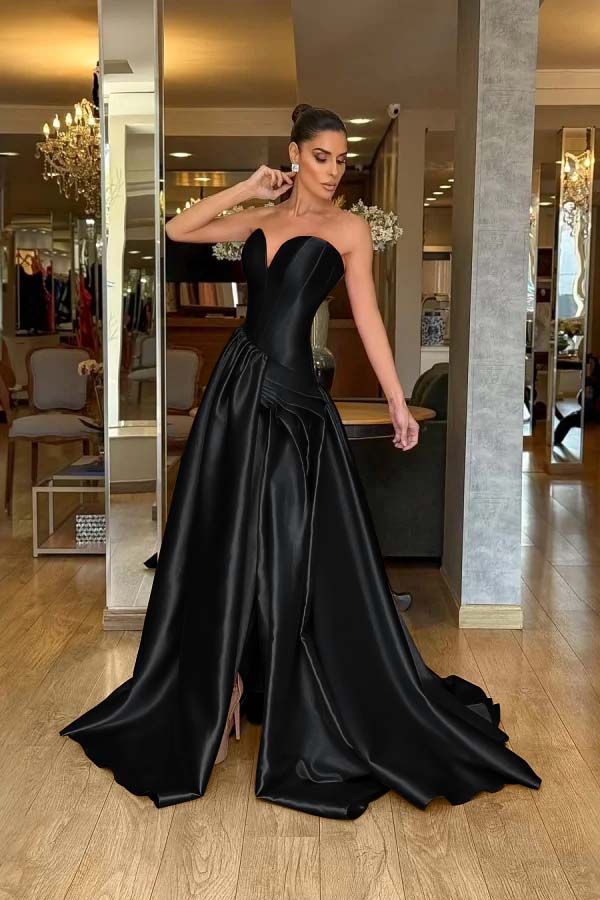 Stunning Strapless Long Split Prom Dress with Pleated