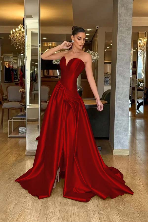 Stunning Strapless Long Split Prom Dress with Pleated