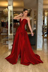 Stunning Strapless Long Split Prom Dress with Pleated