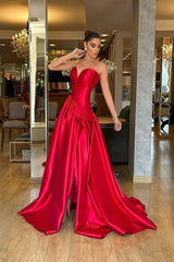 Stunning Strapless Long Split Prom Dress with Pleated