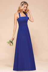 Stylish Halter Backless Royal Blue Bridesmaid Dress Affordable with Ruffle-Babyonlines