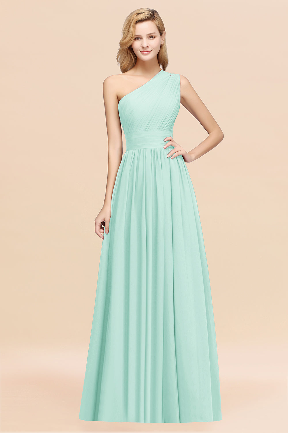 Stylish One-shoulder Sleeveless Long Junior Bridesmaid Dresses Affordable-Babyonlines