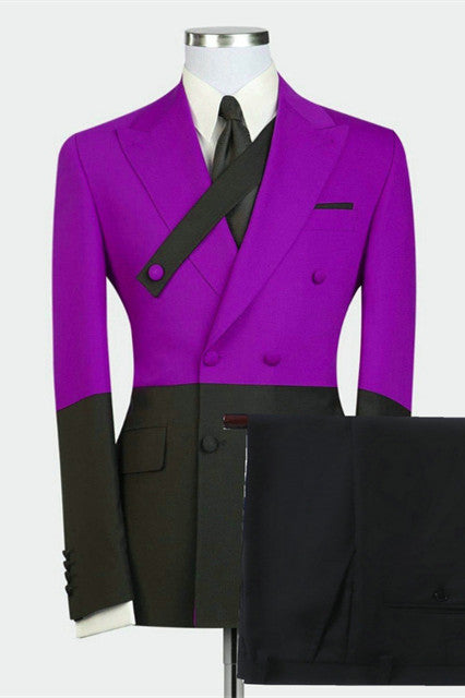 Stylish Purple Wedding Tuxedo with Double Breasted Gentle and Peaked Lapel
