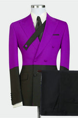 Stylish Purple Wedding Tuxedo with Double Breasted Gentle and Peaked Lapel