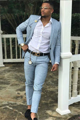 Stylish Two-Piece Blue Wedding Suit with Notched Lapel for Groom¡¯s Prom