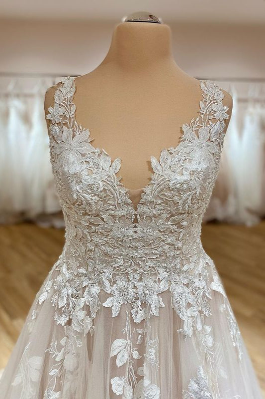 Sweetheart A-Line Wedding Dress with Tulle Ruffles and Lace Appliques