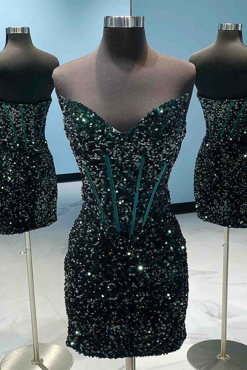 Sweetheart Red Sequined Corset Short Homecoming Dress