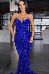 Sweetheart Spaghetti Strap Mermaid Long Prom Dress with Sequins