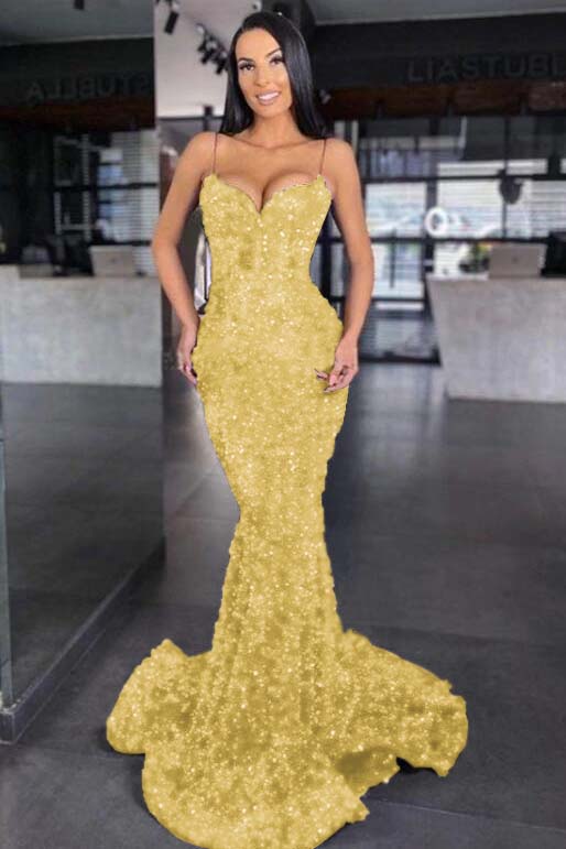 Sweetheart Spaghetti Strap Mermaid Long Prom Dress with Sequins