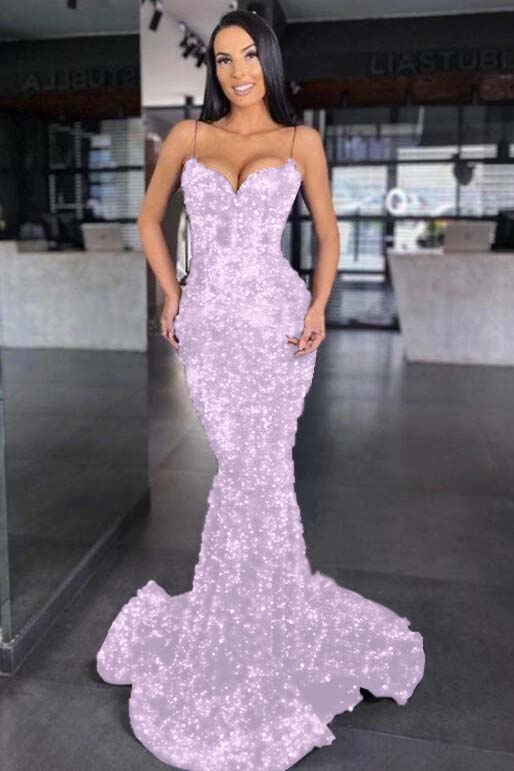 Sweetheart Spaghetti Strap Mermaid Long Prom Dress with Sequins
