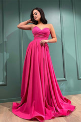 Fuchsia Strapless Sweetheart Long Prom Dress with Split